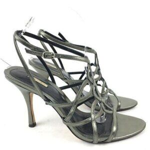 Max Studio Heels Sz 8 Pewter Leather Leather Sole formal party bridesmaids